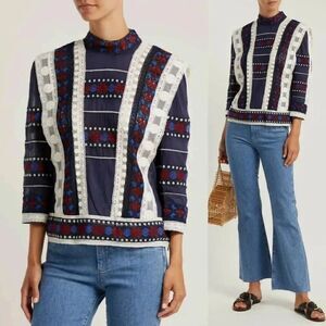 Sea NY Ila lace 3/4 sleeve top | blue multi sz 0 $365